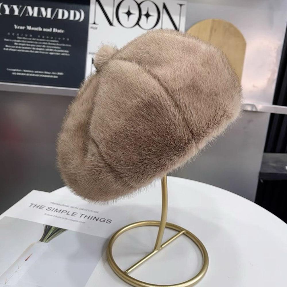 New Faux Mink Fur Berets For Women Vintage Plush Beret Hat French Artist Painter Hat Women‘S Winter Hat Thicken Warm Beanies Hat