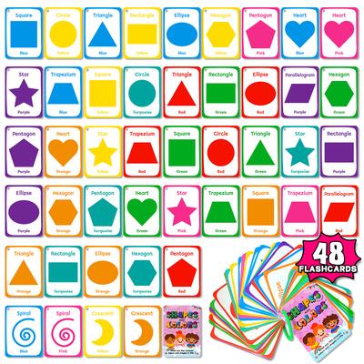 48 STÜCK Geometrie Kognitive Bildungskarten für Kinder Englische Wörter Farben Formen Lernkarten Aufklärung Lernspielzeug
