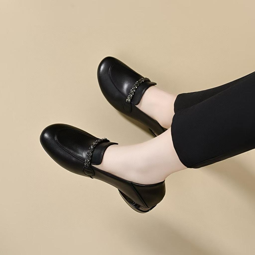 Flache Schuhe Damen Frühling Mango Kopf Strass kleine einzelne Schuhe ein Pedal bequem schwarz Damen