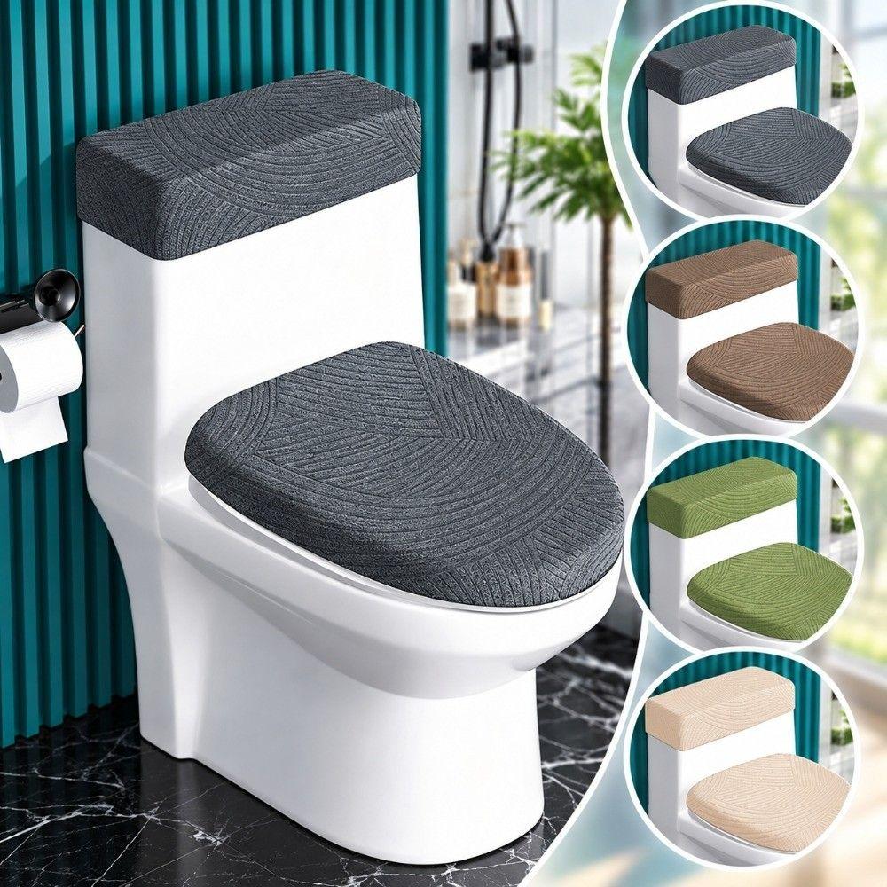 1 Set Dustproof Toilet Seat Cover Machine Washable Bathroom Toilet Cover Set Home Bathroom