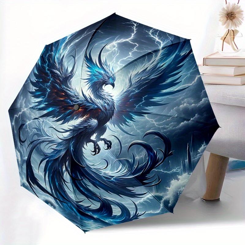 1pc Electric Phoenix Pattern Beautiful Looking Automatic Folding Umbrella, 3 Folding, 8 Iron Frame Design, Durable and Suitable for Travel and Da