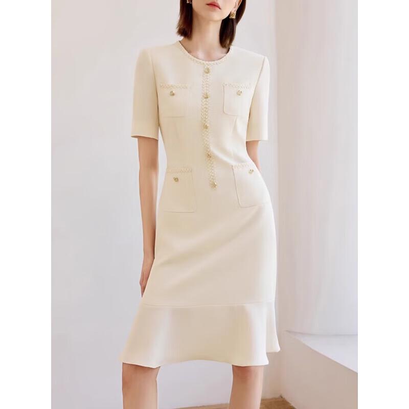 

Teluoman Women s Commuter Style Round Neck Short Sleeve Fishtail Midi Dress S