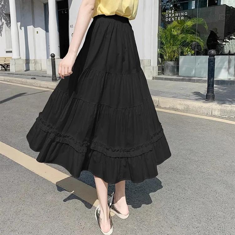 

Соответствующая шикарная женская белая юбка, милая девичья юбка-торт, эластичная талия, расклешенная юбка А-силуэта средней длины, повседневная винтажная женская юбка S чёрный