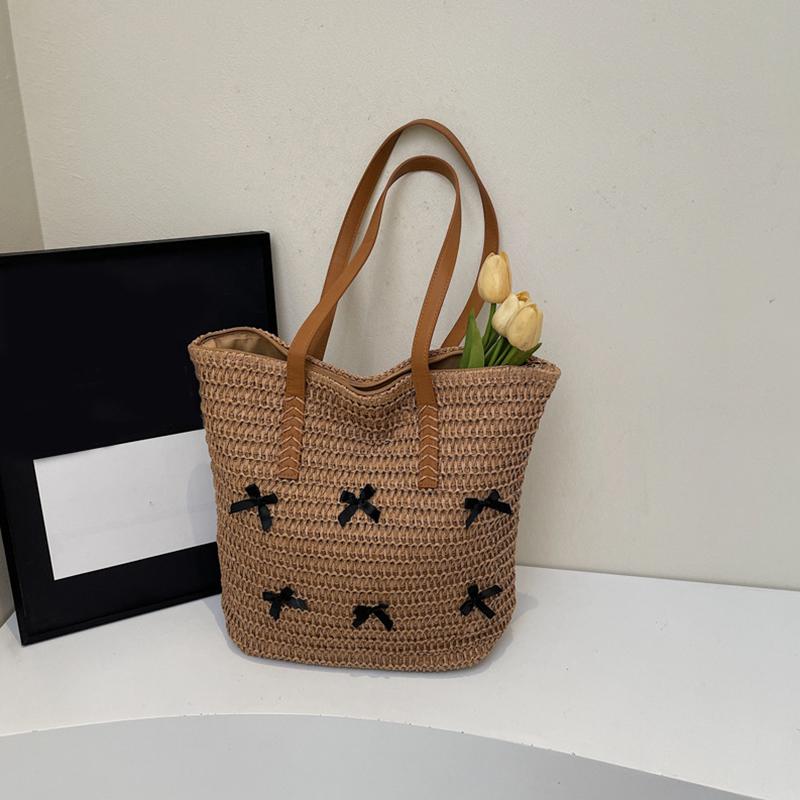 Yogodlns Summer Beach Large Capacity Tote Bag Women Shoulder Bag Handmade Woven Top-Handle Bags Raffia Boho Women Bag