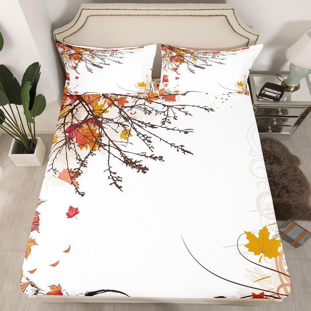 Pflanzenzweig-Muster Matratze Dreiteiliges Digitaldruck Matratzen-Bettwäscheset Erwachsene Kinder