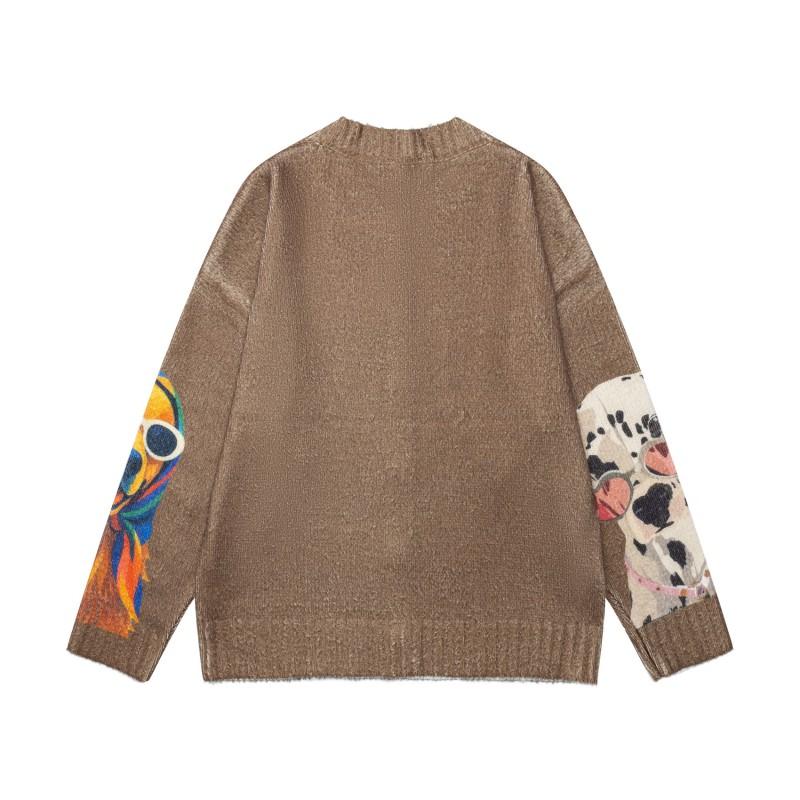 Unisex Vintage American Style Dog Print Knit Cardigan Sweater Fall 2026 Loose Fit Casual Long Sleeve Top