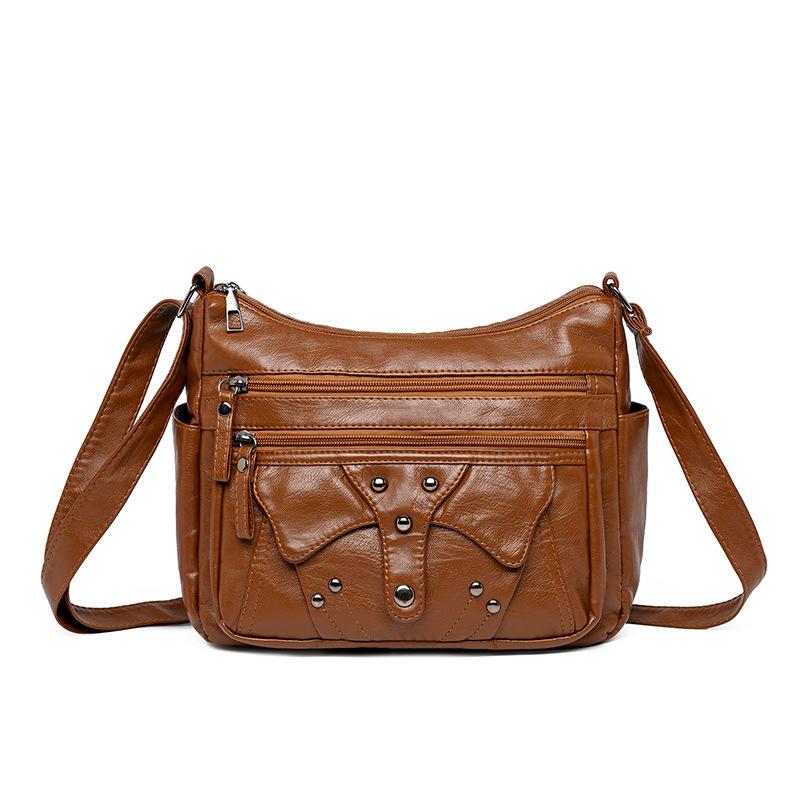 Retro Leather Bag Women's New Fashionable Large-capacity Middle-aged Mother Bag Light Casual Messenger Bag Women