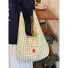 Korean Small Fresh Double-sided Plaid Canvas Bag Casual Large-capacity Shoulder Underarm Bag College Style Tote Bag