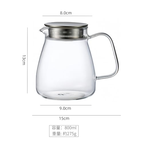 OULOVECO Glass Teapot with Stainless Steel Filter, Transparent Teapot for Hot and Cold Water, Non-Slip Lid, Large Handle, Suitable for Drinking Hot or