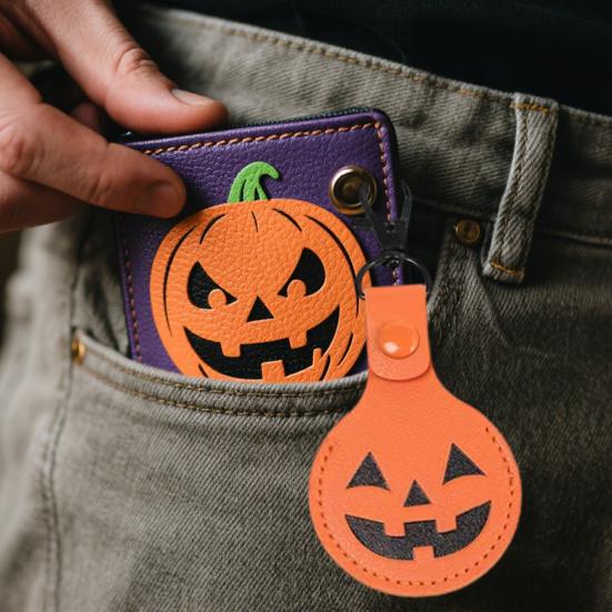 1/6Pcs Positioner Protective Sleeve for AirTag Halloween Themed Pattern Faux Leather Locator Protective Cover with Metal Ring