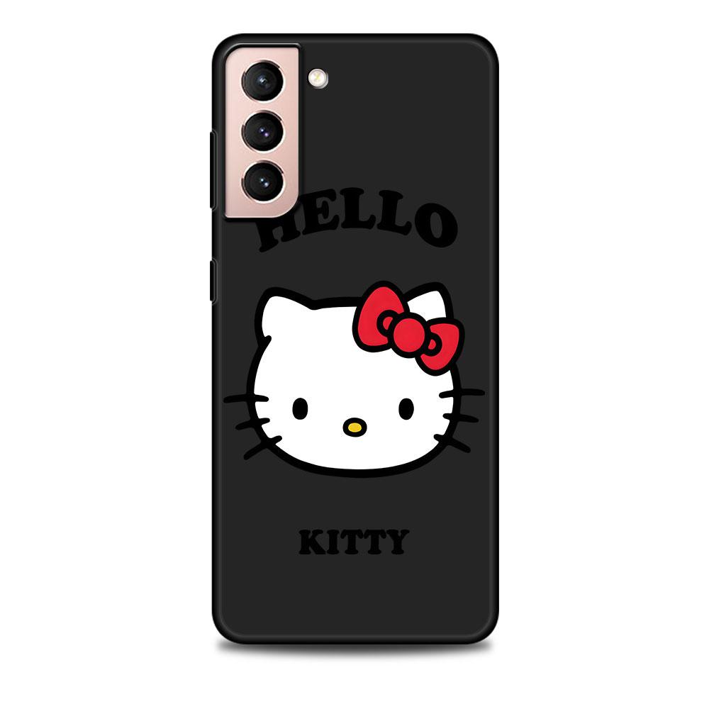 Hello Kitty Cartoon Case for Samsung Galaxy S23 S10e S10 S21 FE S22 S9 S24 Ultra S20 Plus Soft Black TPU Phone Cover Bumper