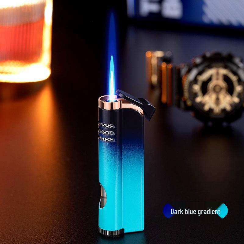 Stylish Windproof Direct Flame Gas Lighter with Visual Fuel Gauge and Gradient Design – Ideal Gift for Him