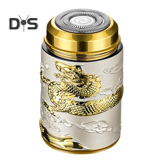 

Мужская электробритва с резным китайским драконом IPX6, водонепроницаемая, Type-C, перезаряжаемая мини-дорожная роторная бритва, портативный инструмент для удаления волос, триммера для бороды белый