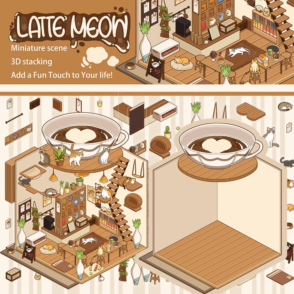 

2PCS Latte Meow Island Landscape Stickers Versatile Harajuku PET Decompression Laptop Luggage Streetwear Aesthetic Sticker