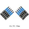 Magnetic Screwdriver Bits PH1/PH2/PH3/PZ1/PZ2/PZ3 Alloy Steel 10pcs 50mm
