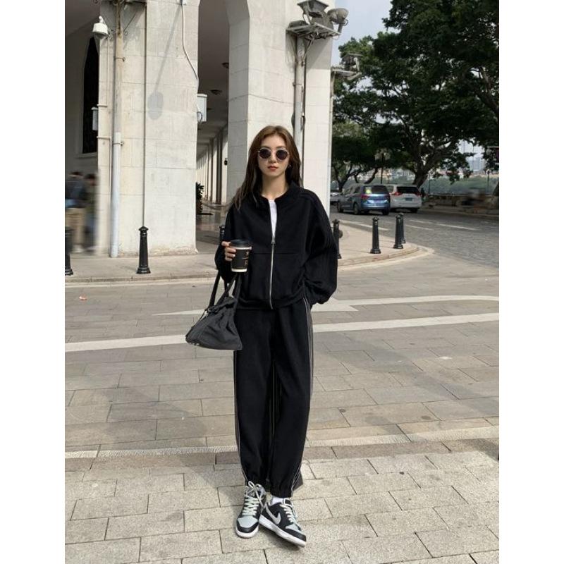Women s Spring/Autumn Casual Slimming Hoodie Set - Comfortable, Trendy & Petite-Friendly Sportswear for Students Large