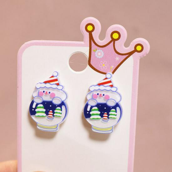 Cartoon Resin Glossy Children's Christmas Flower Ear Clips and Student Earrings