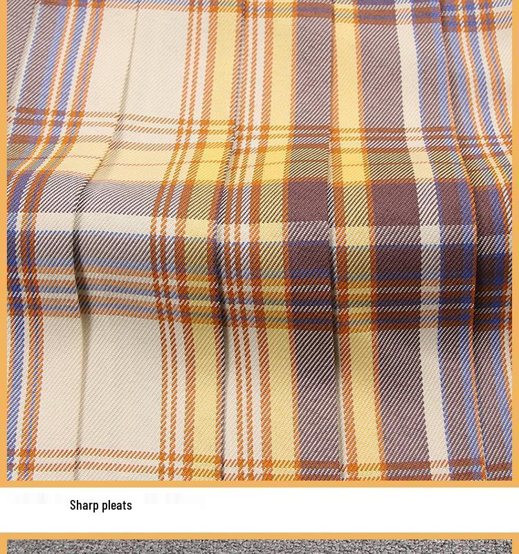 Yamabuki JK Academy Style Female Student Uniform: White Shirt & Pleated Plaid Midi Skirt Set