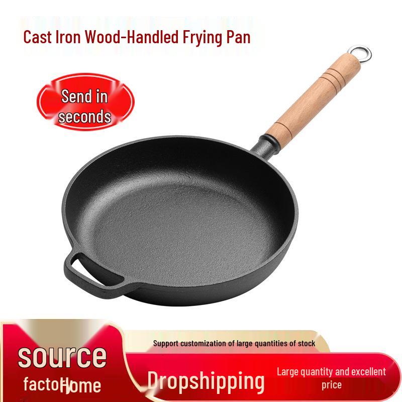 Non-Stick Cast Iron Flat-Bottom Wok - Gas Stove Compatible Pancake and Steak Frying Pan