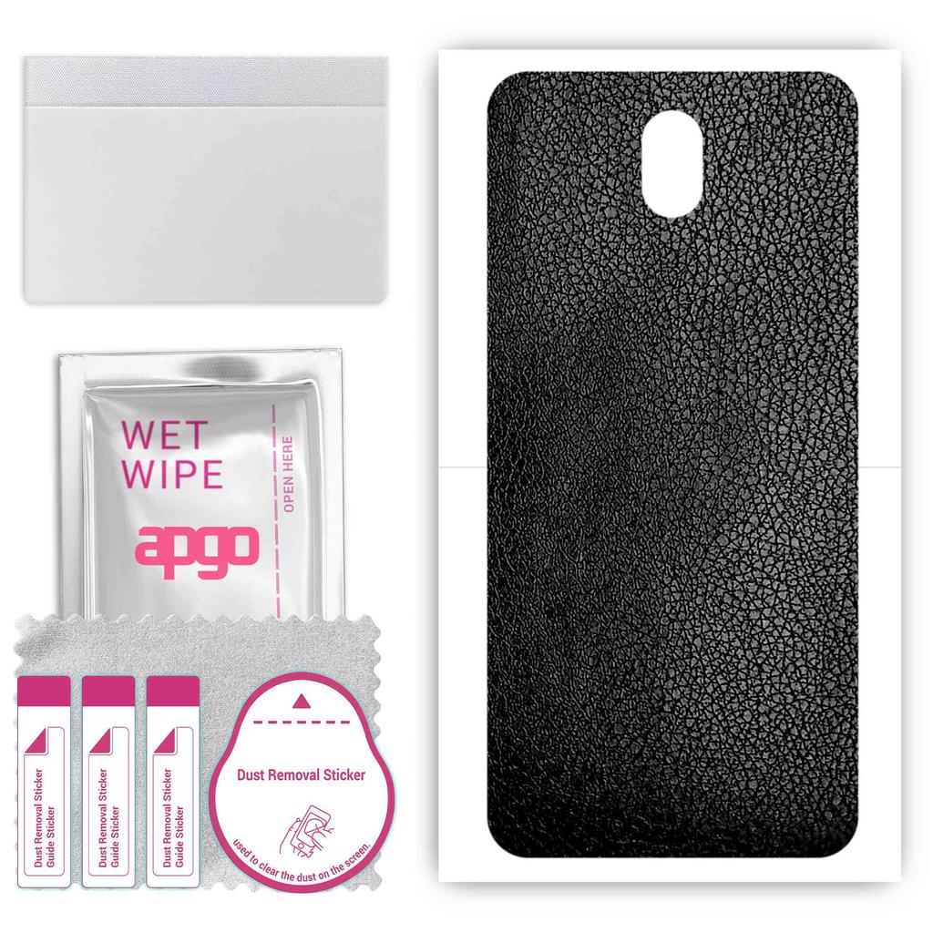 apgo Protective Skin Sticker for the back compatible with LG K30 (2019), Wrap Film, Foil, Vinyl - Pattern Black Leather