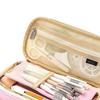 Pencil Bag 2 Tier Large Capacity Metal Zipper Mesh Pocket Portable Large Pencil Case for Students School Office Pink