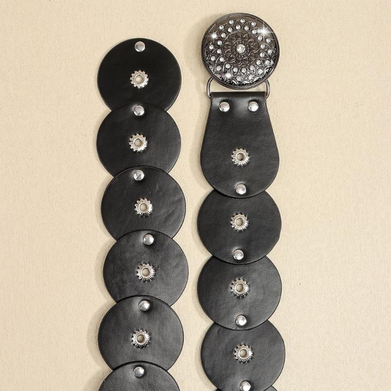 Retro Studded Waistband Unisex PU Stretch Belt With Accents Fits 90cm To 110cm Waist