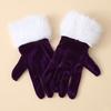 Short Retro Velvet Gloves Women Opera Gloves with Fuzzy White Cuffs Wrist Length Finger Gloves for Christmas Costume Wedding Tea Party Banquet Dance