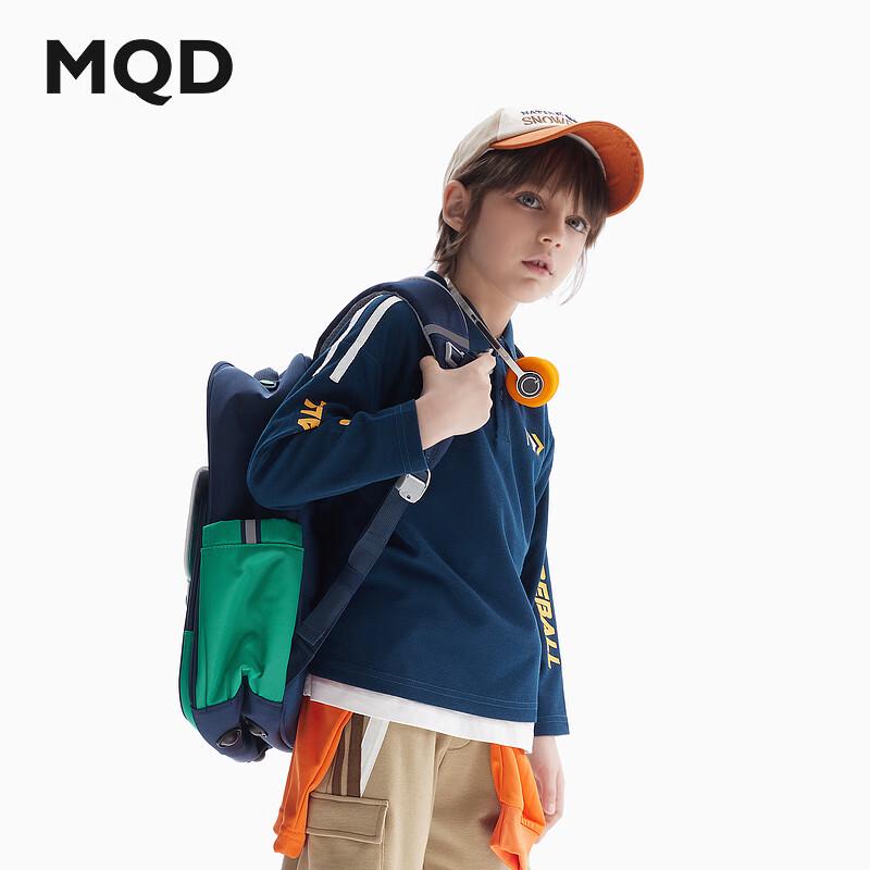 MQD Boys  Striped Waffle Knit Long Sleeve Polo Shirt 120cm темно-синий