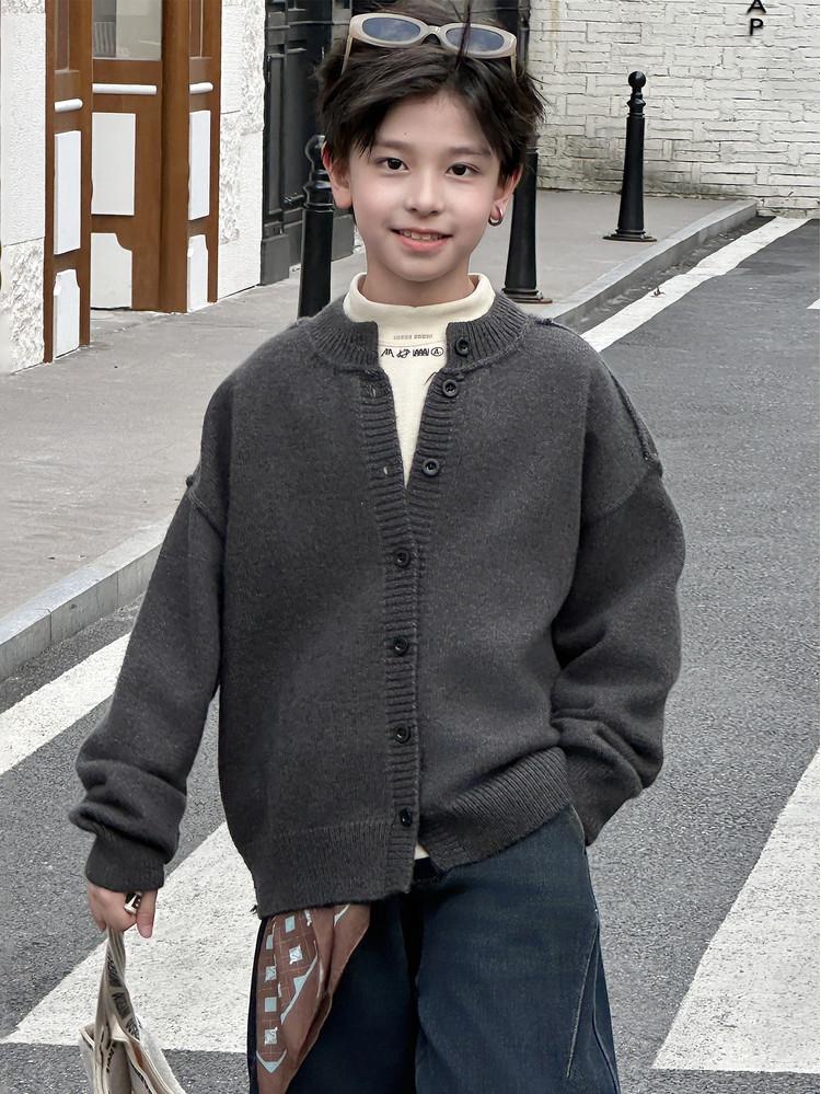 Kardigan chłopięcy szary ciepły dzianinowy – Koreański trend casualowy