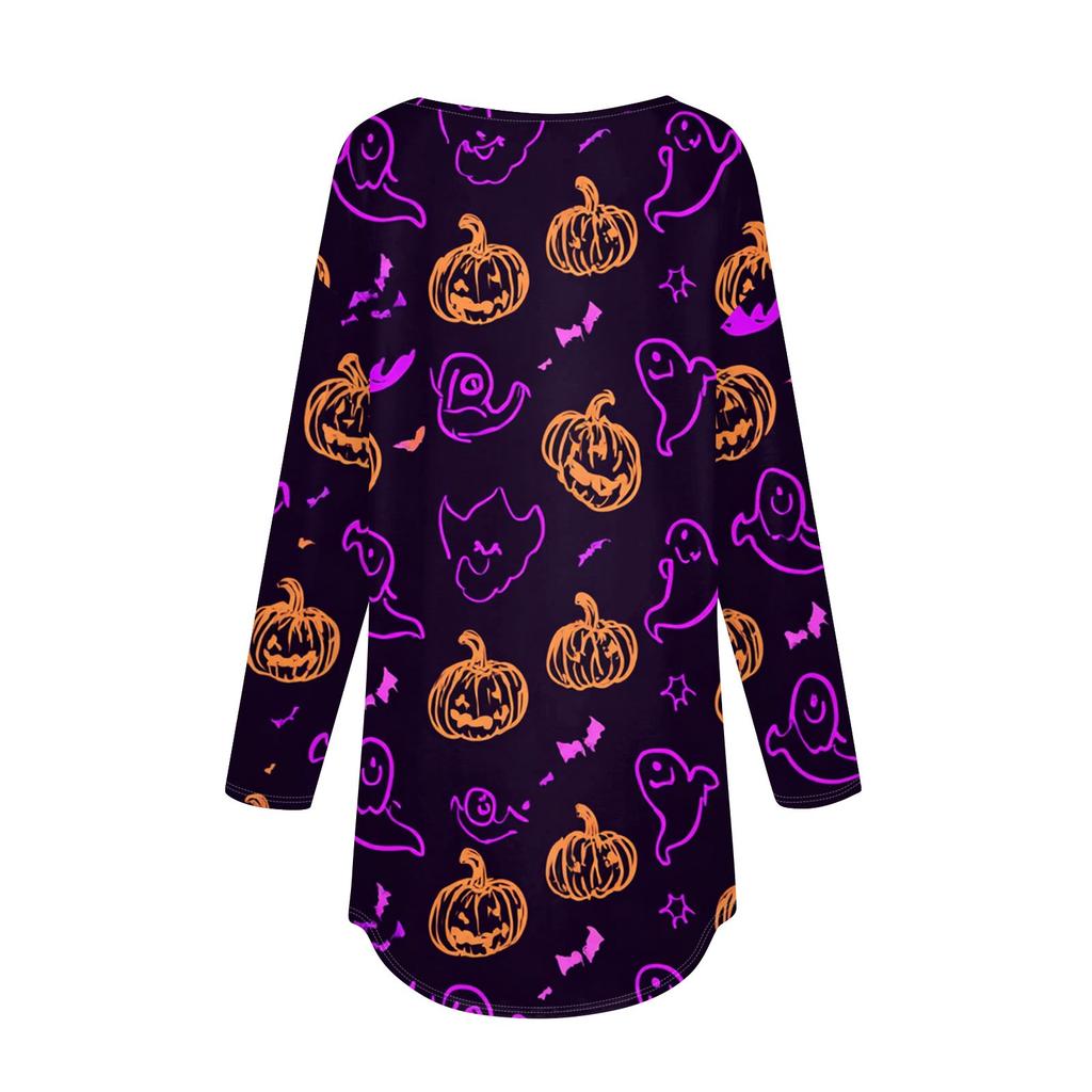 Damesmode Losse Ronde Hals Halloween Print Lange Mouwen T-shirt Top Pullover