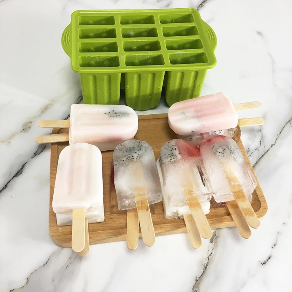 12 Cavity Silicone Popsicle Mold With Lid DIY Ice Cream Lollipop Maker