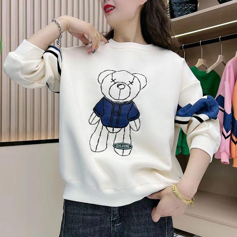 

Свободная модная толстовка с круглым вырезом больших размеров, женская осенняя корейская версия, повседневная куртка большого размера XXL белый