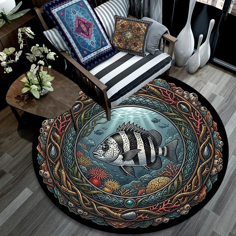 Underwater Marine Life Round Area Rug Under Office Chairs Bedroom Living Room Home Decor
