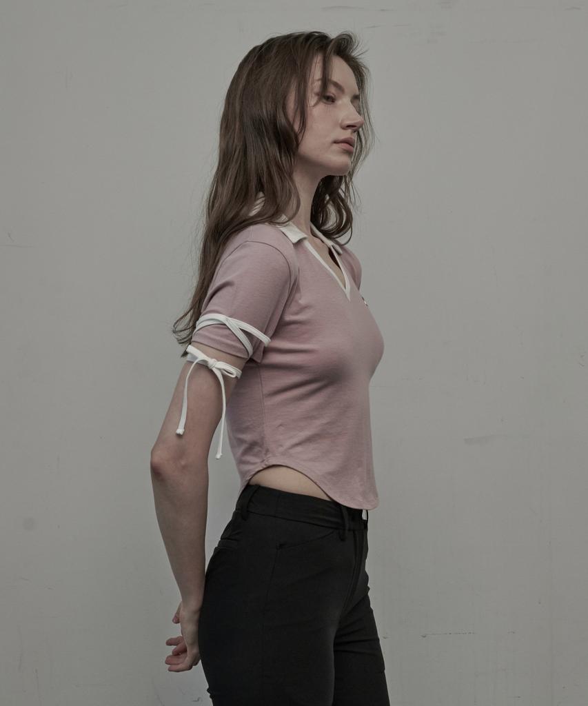 Mausolleum Cherie String Collared T-Shirt - Pink