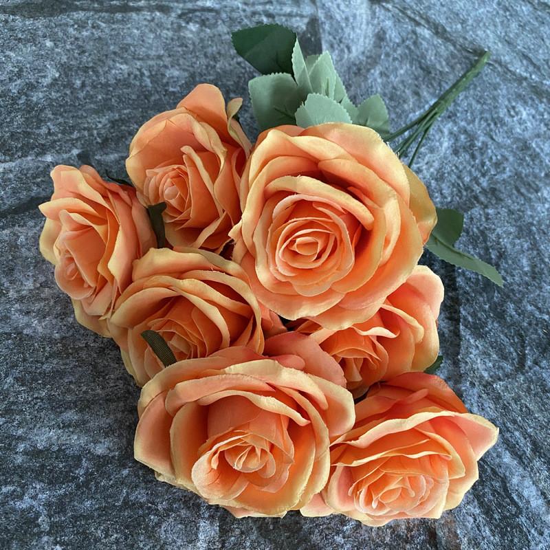 Silk 7 Branch Realistic Artificial Roses Wedding Photography Props Home Decor