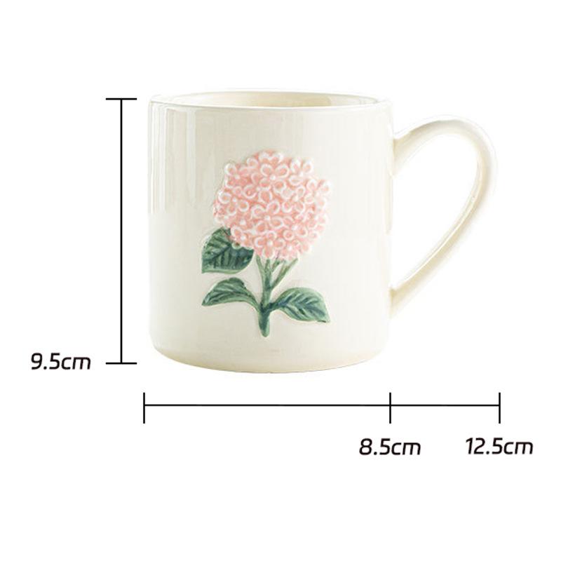 Japanese-Style Handmade Three-Dimensional Color Hydrangea High-Value Literary Relief Ceramic Breakfast Cup Drinking Cup