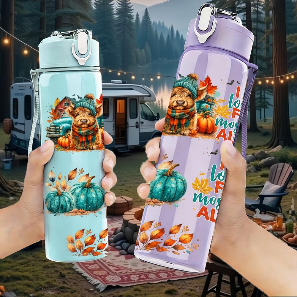 1PC Fall Harvest Autumn Quote Art Print 750ml Color Plastic Sports Water Bottle Leakproof Flip Straw Lid Suitable for Sports Office Home Use