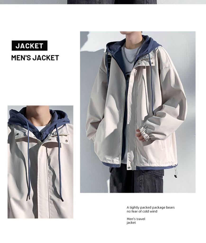 Men's Hooded Cotton Two-Piece Jacket for Spring/Autumn - Casual, Loose, Plus Size & Trendy