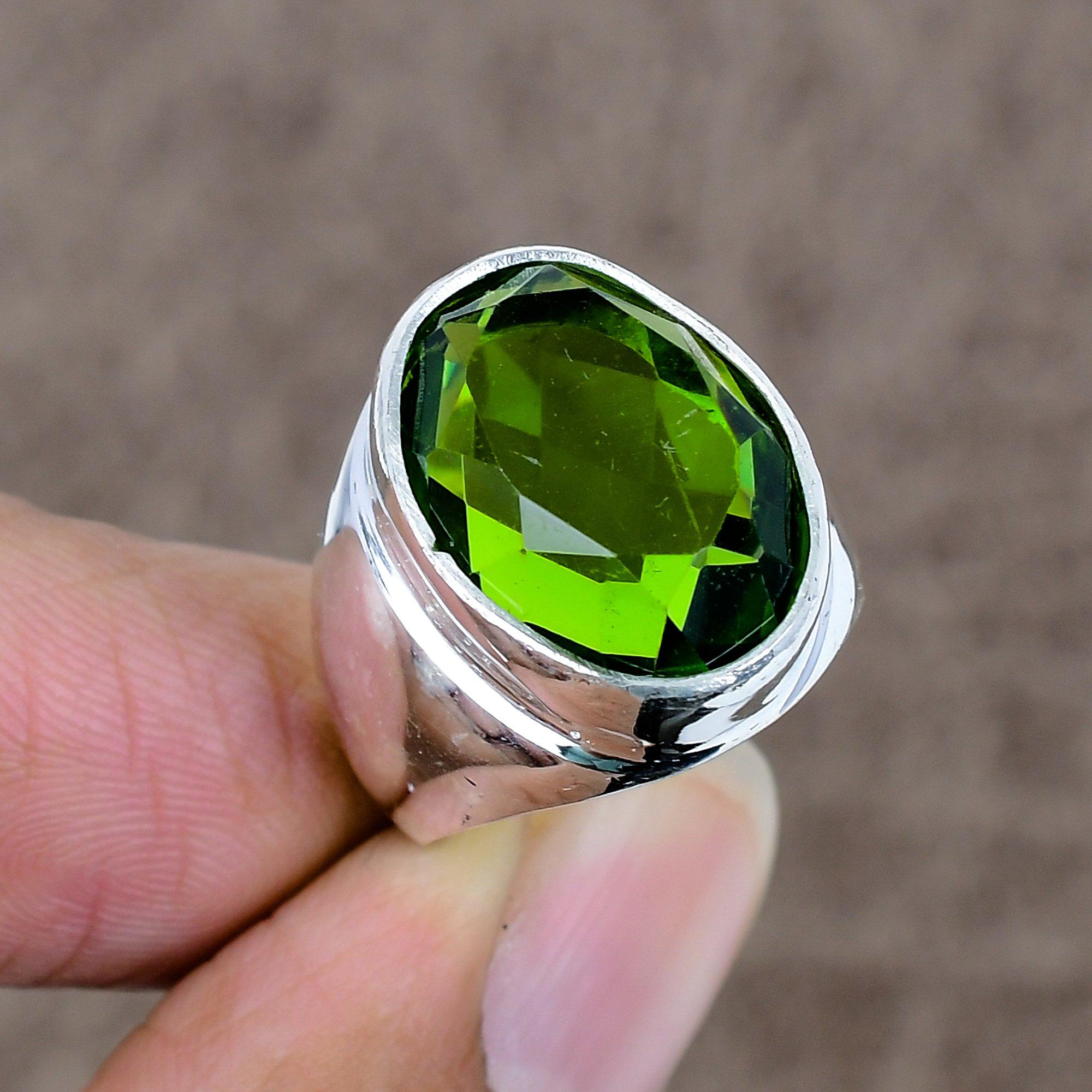 

Peridot Genstone Handmade 925 Sterling Silver Jewelry Ring Size 7 KKG-511