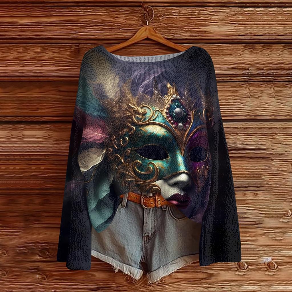 Damenmode Rundhals Langarm Print Lässiger Pullover Sweater Top