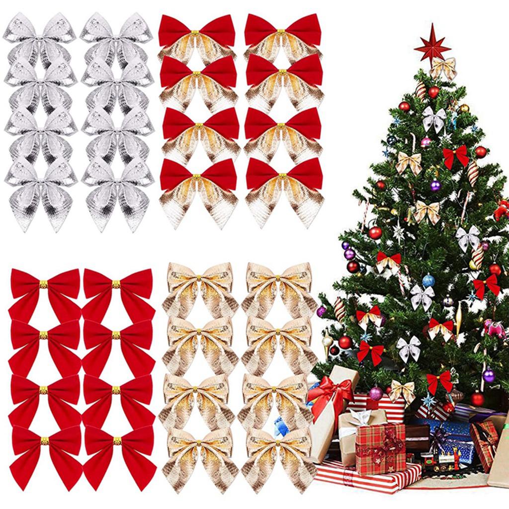 Colorful Home Decor Ornaments, 12pcs Assorted Bowknot Decorations for Christmas Tree and Holiday Party Celebration