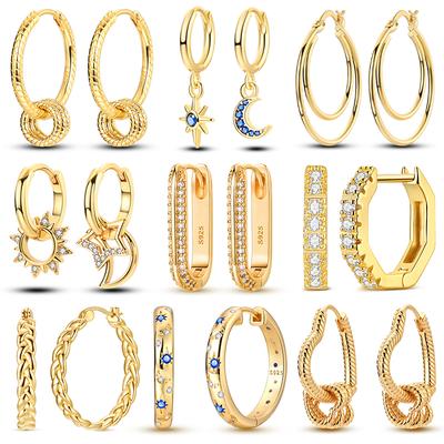 925 Silber Creolen für Damen Roségold Gelb Ohrringe Original Minimalistischer Ohrring Schmuck