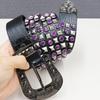 Rivet Belt Black Rhinestone Punk Neutral Personality Men and Women Rivet Button Jeans Belt