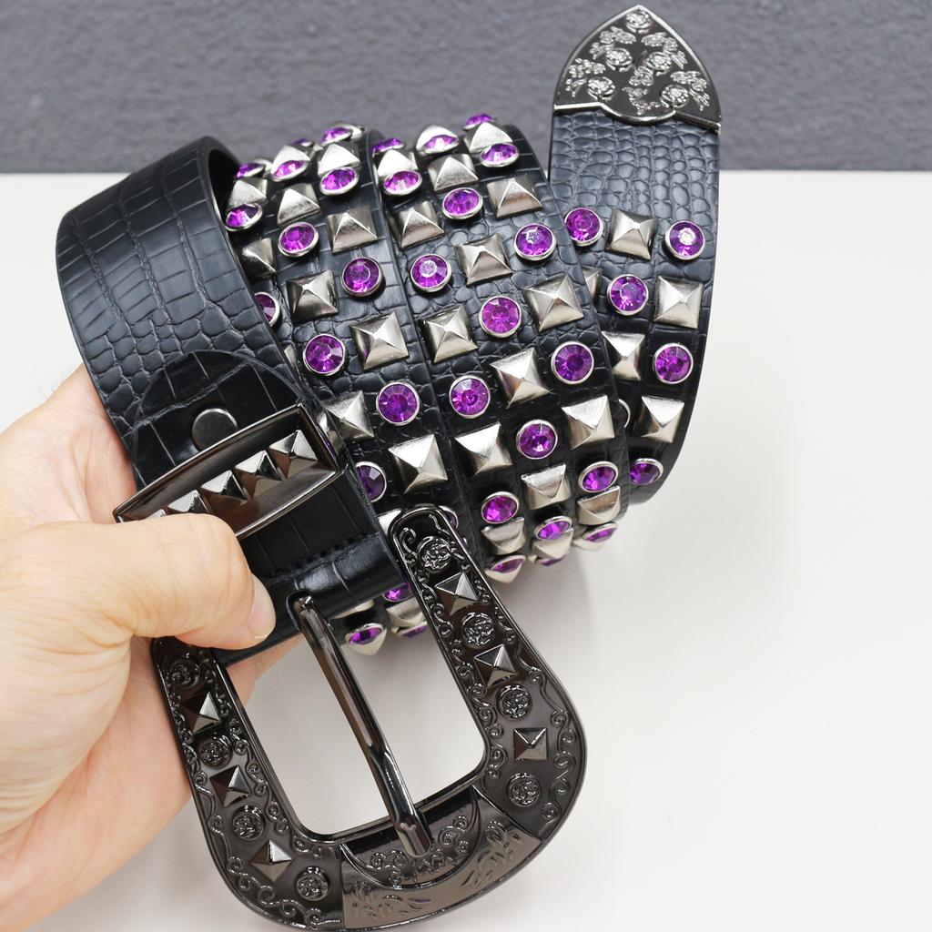 Rivet Belt Black Rhinestone Punk Neutral Personality Men and Women Rivet Button Jeans Belt