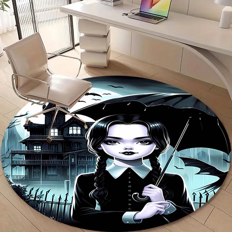 1pc Addams Family Wednesday1 Design Printed Area Round Carpet for Bedroom Living Room Home Decor Rugs Mat Non Slip Mat Rug for Bedside