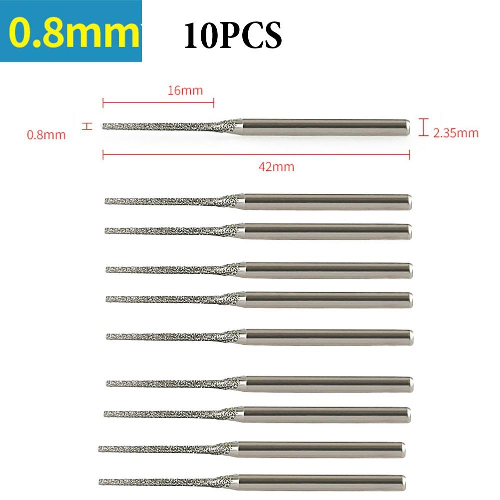 10PCS 0.8-2.5mm Diamond Drill Bits With 2.35mm Shank For Glass Jade Amber Jewelry Tile Stone Drilling