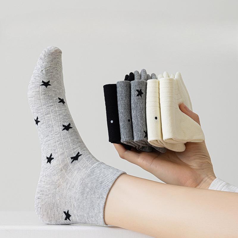 Solid-color Dotted Vertical Stripes Solid-color Casual Short Socks, Cotton Socks, Mesh Breathable Thin Spring and Summer Socks