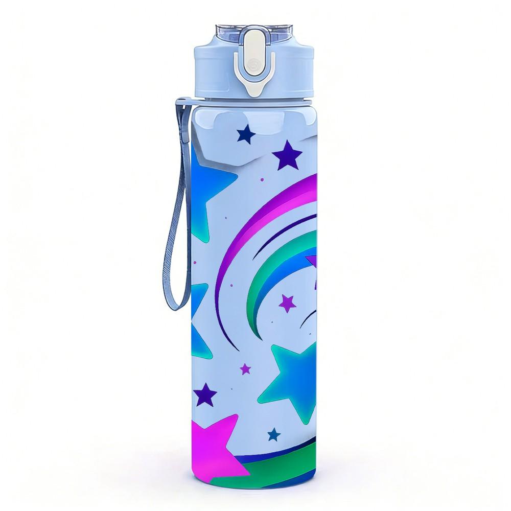 1PC Color Swirl Star Galaxy Space Print 750ml Color Plastic Sports Water Bottle Leakproof Flip Straw Lid Suitable for Sports Office Home Use