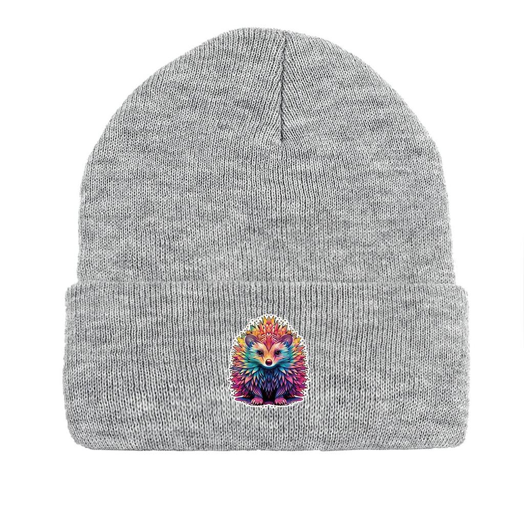 Hedgehog Print Knit Hat Beanie, Animal Skullies Beanies Winter Soft Simple Bobble Hat Knitted Cap Beanie