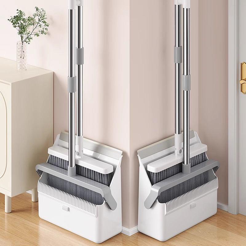 Folding Broom & Dustpan Set with Soft Bristles for Home